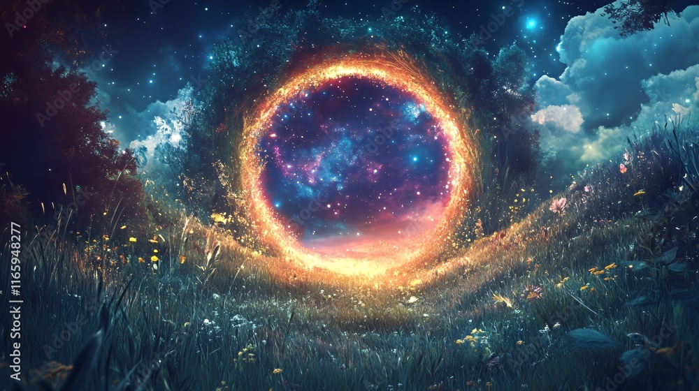 Fototapeta premium Celestial Portal in a Mystical Forest Meadow