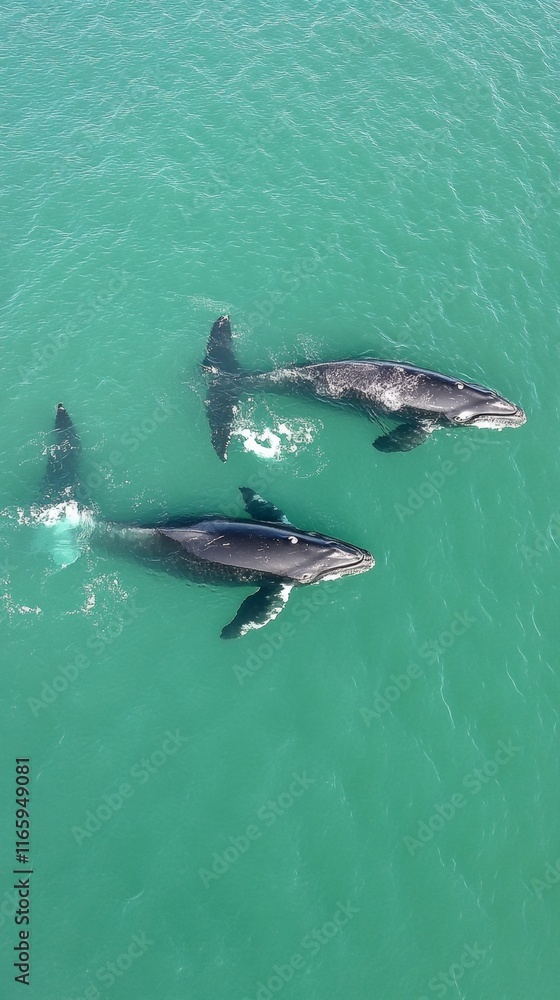 Fototapeta premium beautiful swimming in the sea, aerial view with copy space vertically 9:16