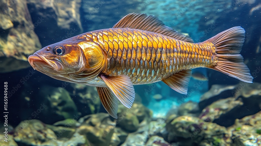 Naklejka premium Golden carp swimming in aquarium.
