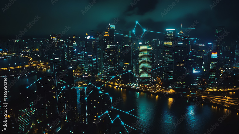 Abstract business team stands on the peak of success amid tall, innovative Smart city and graphs with statistics to analyze business potential and predict future developments in company growth. Abstract business team stands on the peak of success amid tall, innovative Smart city and graphs with statistics to analyze business potential and predict future developments in company growth.