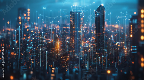 Wallpaper Mural Abstract business team stands on the peak of success amid tall, innovative Smart city and graphs with statistics to analyze business potential and predict future developments in company growth. Torontodigital.ca