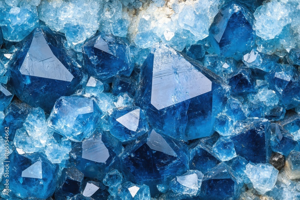 Blue gemstones sparkle under light with sharp edges and unique formations in a natural mineral cluster Blue gemstones sparkle under light with sharp edges and unique formations in a natural mineral cluster