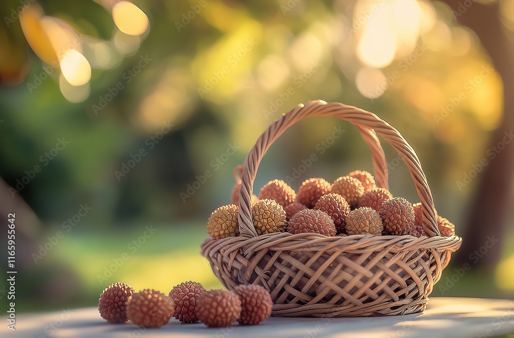 A Basket of Fresh Lychees, Natural Delicacies in the Sunlight A Basket of Fresh Lychees, Natural Delicacies in the Sunlight