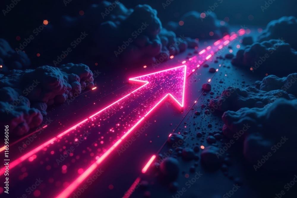 Obraz premium Glowing arrow trail in dark void depicts forward momentum , growth, innovation, graphics