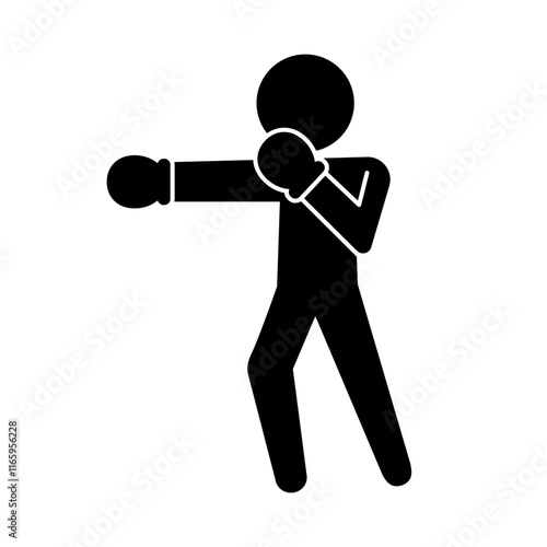 Punching boxer silhouette icon. Vector.