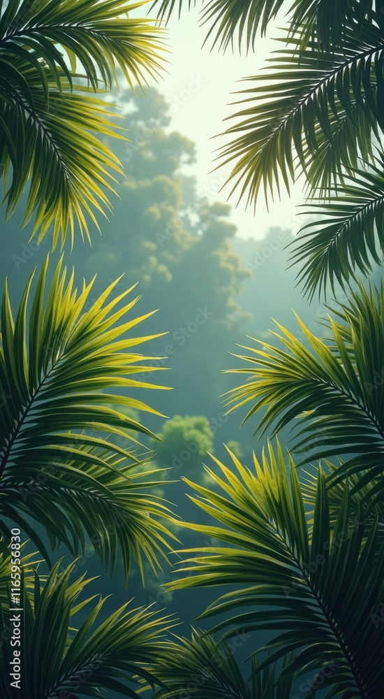 Fototapeta premium A close up of a palm tree with the sun shining through the leaves