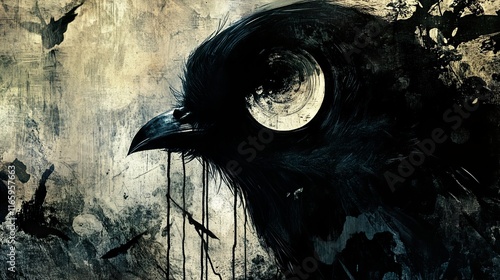Dark Raven: Gothic Bird Moon Night Painting