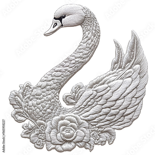 Fototapeta Naklejka Na Ścianę i Meble -  embroidered white swan on a white background.
