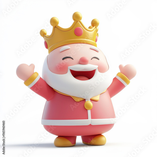 Cheerful cartoon king character with a crown and a big smile, perfect for festive designs and playful themes in children’s illustrations and branding projects