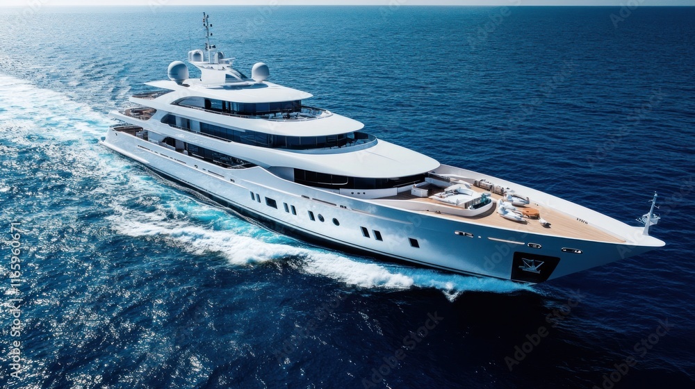 Fototapeta premium Luxury yacht cruising on open ocean, sunny day.