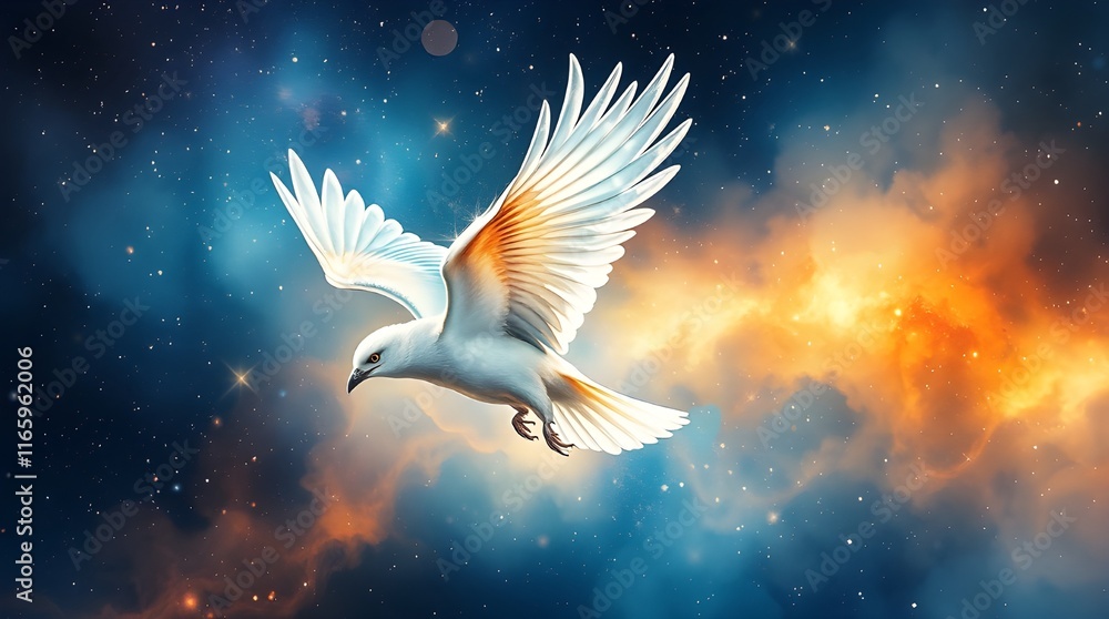 Fototapeta premium Majestic White Bird Soaring through a Cosmic Background, Ai generated images