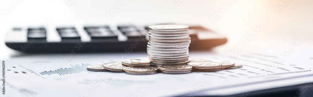 Stack of coins on calculator and financial sheets, representing financial management for a country’s native venture. Stack of coins on calculator and financial sheets, representing financial management for a country’s native venture.