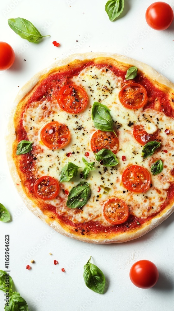 A mouthwatering Italian Pizza with Fresh Tomatoes and Basil A mouthwatering Italian Pizza with Fresh Tomatoes and Basil