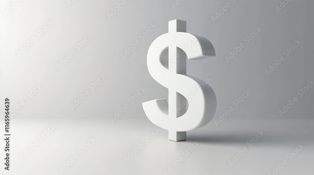 3D white dollar sign on an empty background, in a minimalistic style with white and grey colors. 3D white dollar sign on an empty background, in a minimalistic style with white and grey colors.