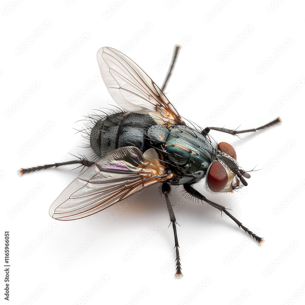 Fototapeta premium A close-up view of a fly showcasing its detailed anatomy and features. isolated on white background