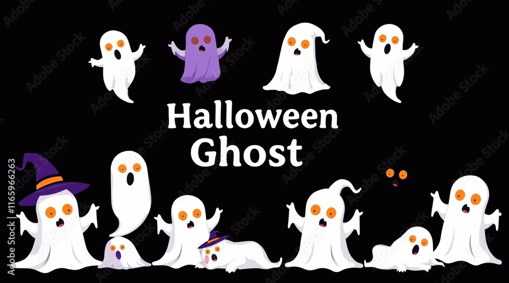 Halloween 3d Ghost Black and white color, colletions banner design on dark blue background Halloween 3d Ghost Black and white color, colletions banner design on dark blue background