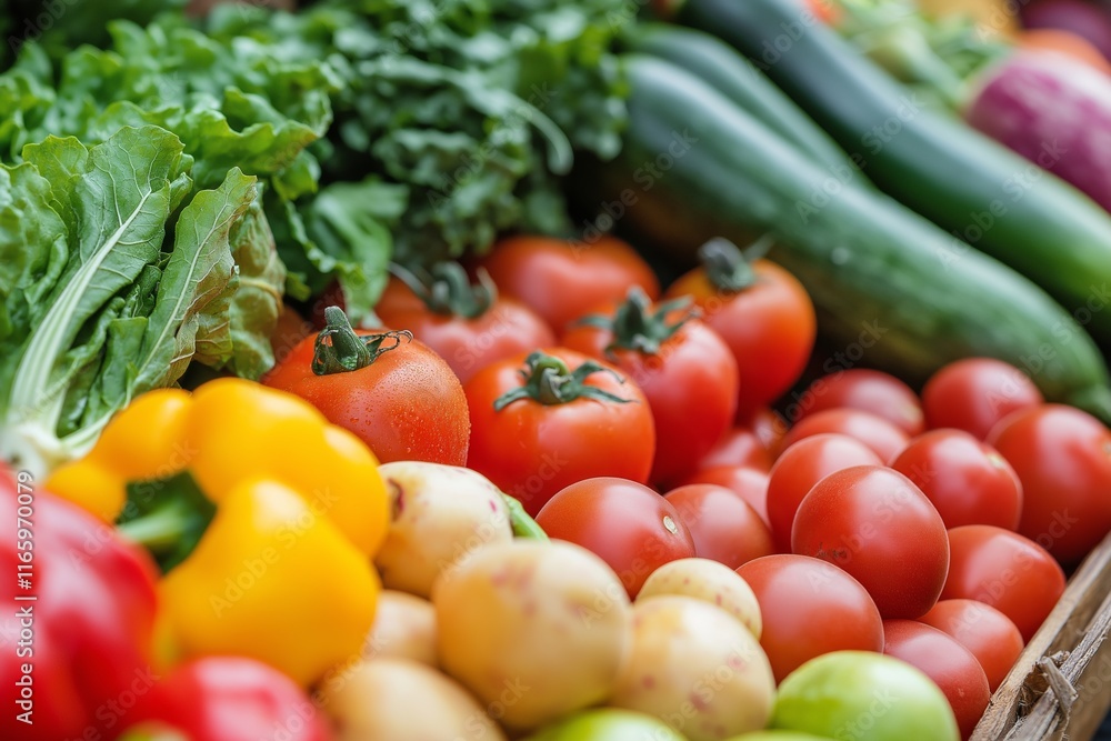 A colorful display of fresh vegetables at a vibrant farmers market. A colorful display of fresh vegetables at a vibrant farmers market.