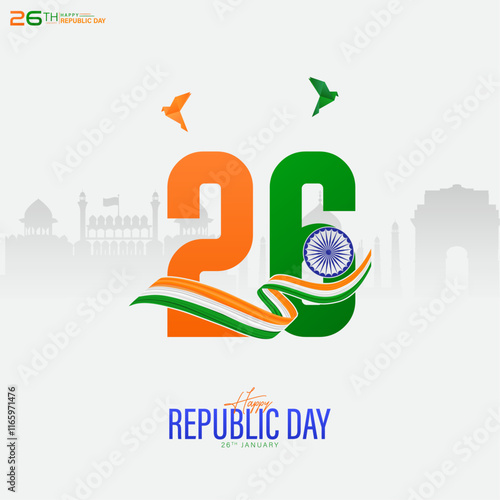 26th January | Indian Republic Day. with doves | Republic Day, Sale. Republic Day Poster, Social Media Poster.