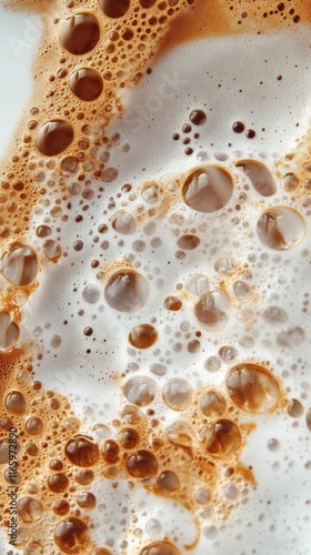 A Delicate Dance of Coffee Foam Bubbles: A Stunning Close-up of a Coffee Drink