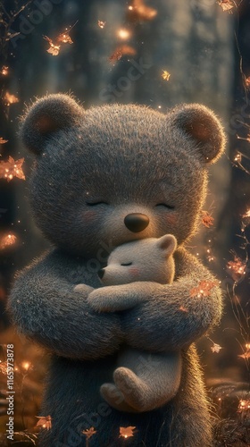 Tender Bear Hug: A Magical Autumn Scene