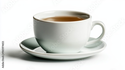 Wallpaper Mural A modern white tea cup positioned on a saucer, against a soft background that highlights its simplicity and elegance, creating a calming, serene atmosphere. Torontodigital.ca