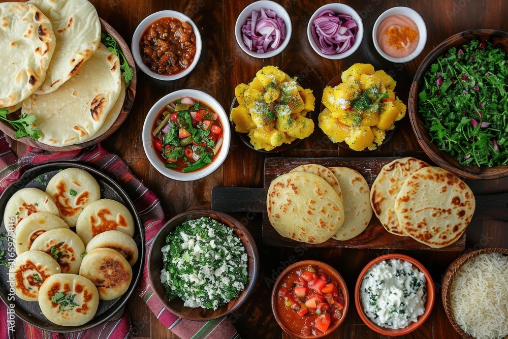 Flatbreads, Potatoes, and Fresh Salad: A Delicious Spread Flatbreads, Potatoes, and Fresh Salad: A Delicious Spread