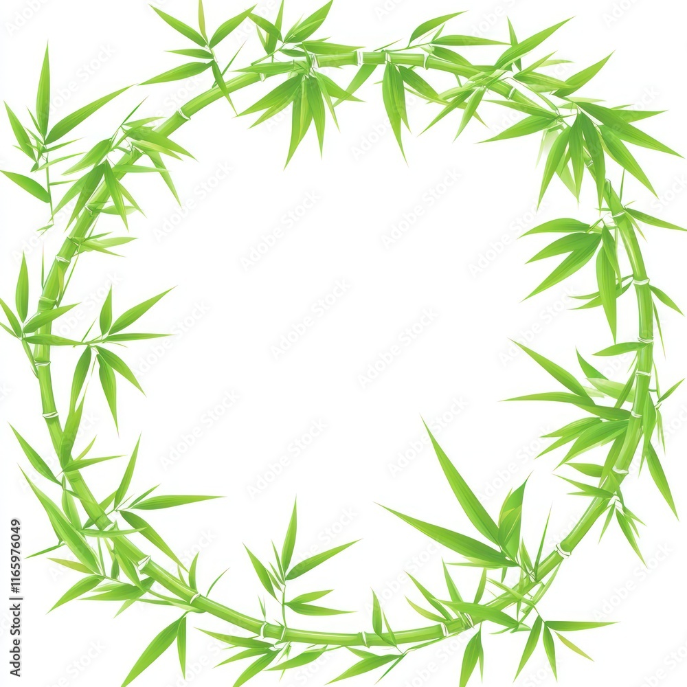 Fototapeta premium Green Bamboo Branches Forming a Circular Frame