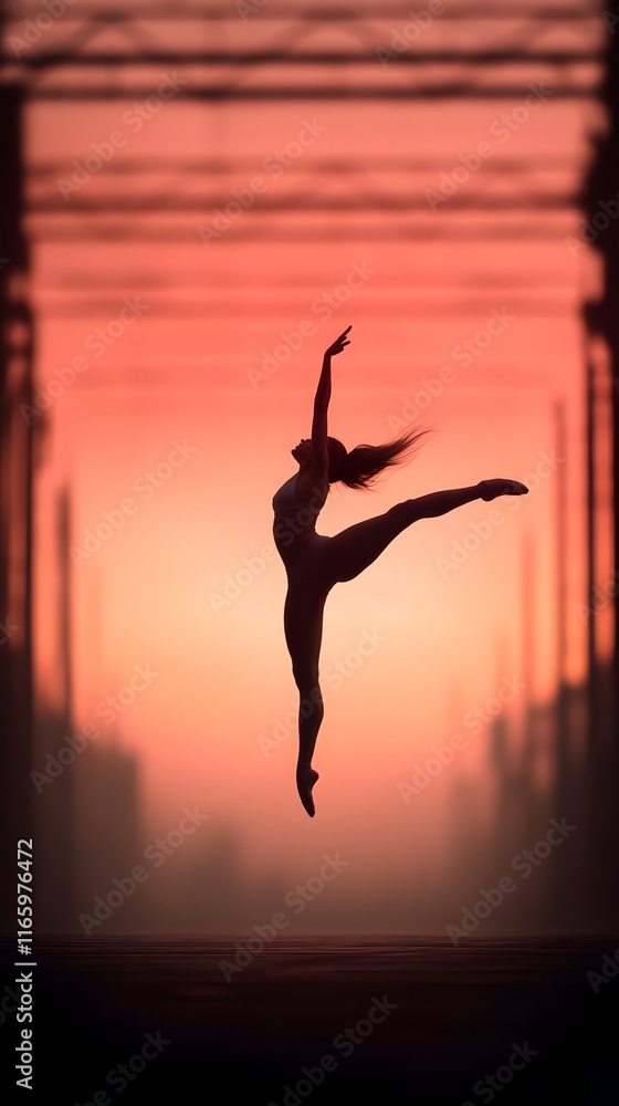 Alluring gymnast in mid aerial routine lithe and flexible form twisting through the air dynamic kinetic energy captured in a freeze frame dramatic silhouette against a vivid sunset sky Alluring gymnast in mid aerial routine lithe and flexible form twisting through the air dynamic kinetic energy captured in a freeze frame dramatic silhouette against a vivid sunset sky
