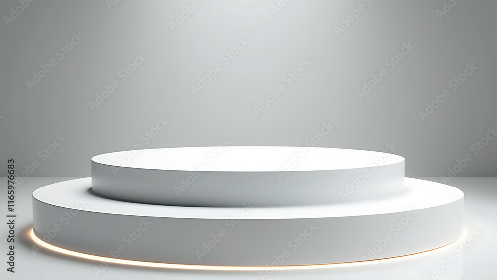 3D white podium with empty cosmetic containers and clean packaging on a blank background 3D white podium with empty cosmetic containers and clean packaging on a blank background