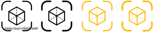 Cube icon with capture symbol center screen, Augmented reality. cube symbol, 3D Cube line icon, Abstract Cube Hexagon Logo for website design and mobile, app development.