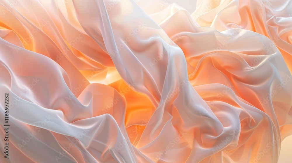 Obraz premium Smooth, translucent fabric flows and folds, illuminated by a warm light, creating an ethereal and elegant visual suitable for various design applications