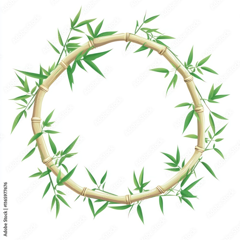 Naklejka premium Circular Bamboo Frame with Lush Green Leaves
