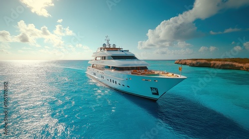 Luxury yacht cruising turquoise ocean. photo