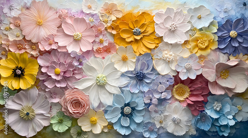 
A large number of pastel-colored flowers background in relief painting, flowers  background