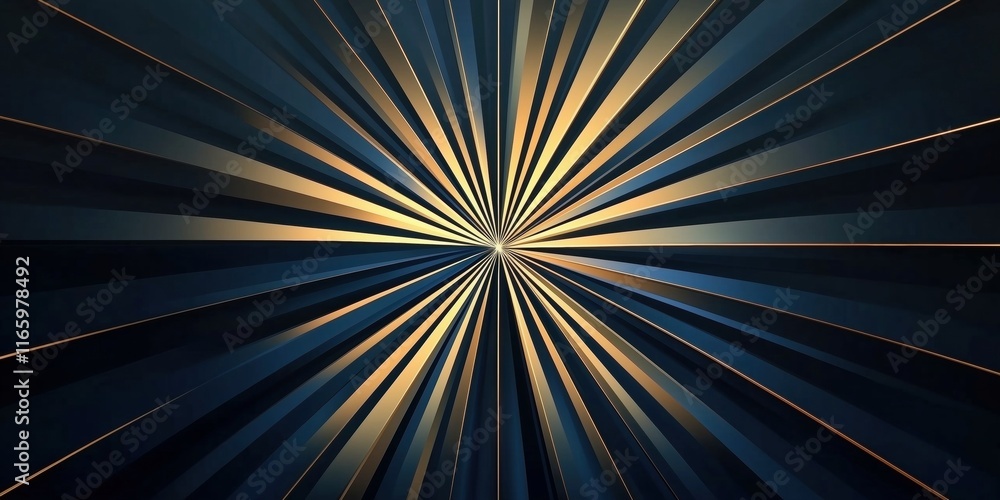 Obraz premium golden radiating lines on a deep navy background