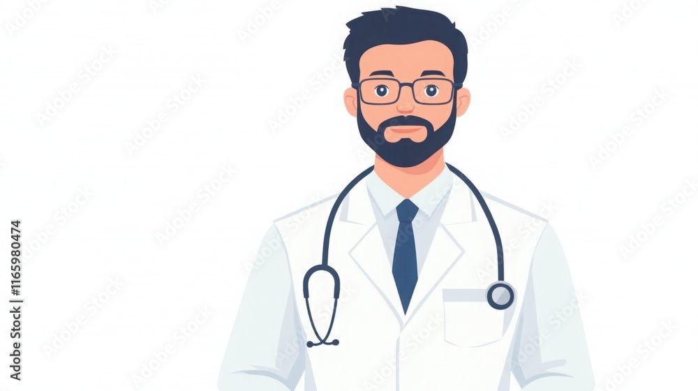 Professional Male Doctor in White Coat with Stethoscope in Minimalist Style, Ideal for Medical, Health, or Wellness Themes in Digital and Print Media Professional Male Doctor in White Coat with Stethoscope in Minimalist Style, Ideal for Medical, Health, or Wellness Themes in Digital and Print Media