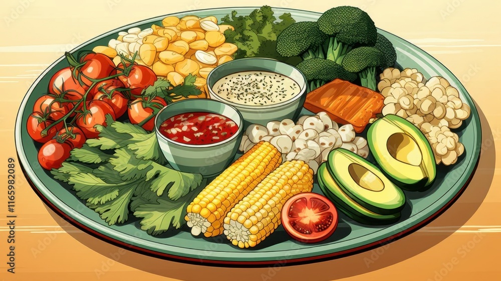 Colorful Vegetable Platter with Dips Colorful Vegetable Platter with Dips