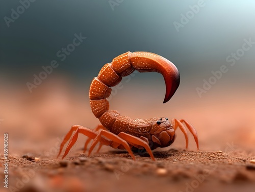 Close up of a scorpion s menacing stinger coiled and poised to strike injecting alarm pheromones to signal imminent danger to nearby kin glistening chitin armor reflecting the harsh desert sun