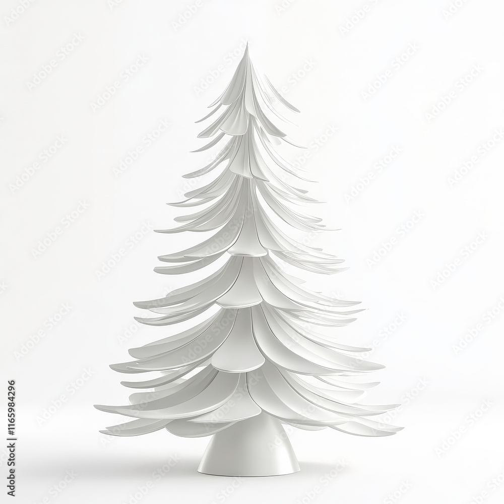 Obraz premium Elegant Minimalist White Christmas Tree Decoration with Layered Design for Modern Holiday Aesthetics and Festive Celebrations