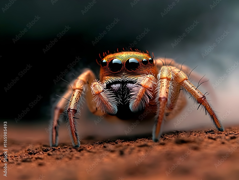Close up view of a spider s spinnerets releasing chemical alarm signals to deter approaching threats Close up view of a spider s spinnerets releasing chemical alarm signals to deter approaching threats