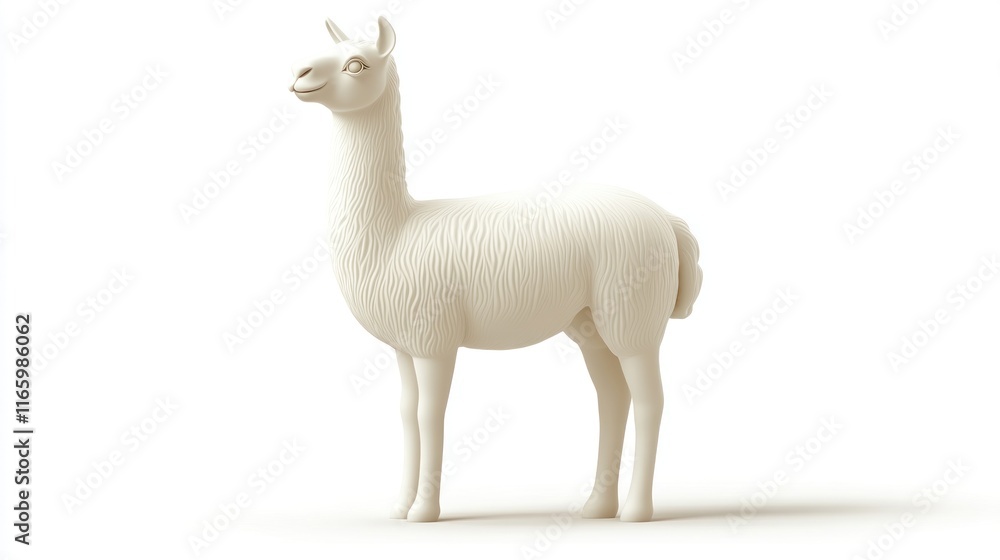Fototapeta premium White llama figurine, isolated on white background.