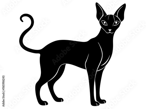oriental shorthair cat black silhouette vector, Simple silhouette Design vector icon with white background