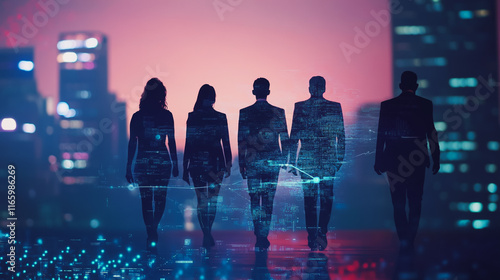 Wallpaper Mural Abstract business team stands on the peak of success amid tall, innovative Smart city and graphs with statistics to analyze business potential and predict future developments in company growth. Torontodigital.ca