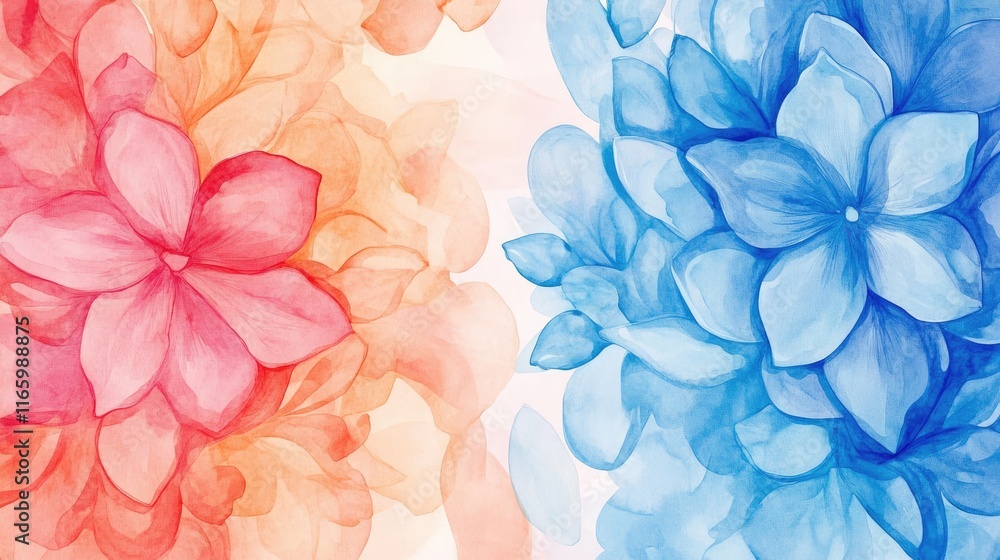 Obraz premium Background flat design side view floral theme watercolor Split-complementary color scheme 