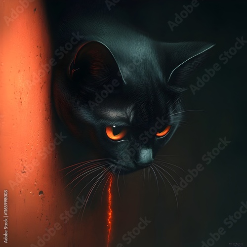 Alley Cat Guarding Its Territory with Sleek Feline Prowl Through Neon Lit Urban Shadows   Lithe Sinewy Form Slinking Through Dramatic Contrasts Razor Sharp Claws Leaving Scent Marks photo