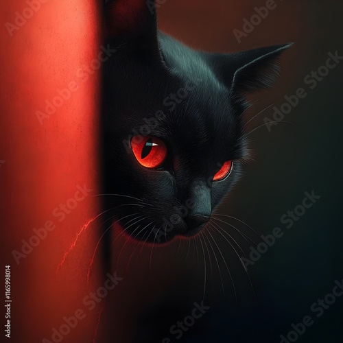 Sleek alley cat guards its territory with glowing feral eyes and razor sharp claws