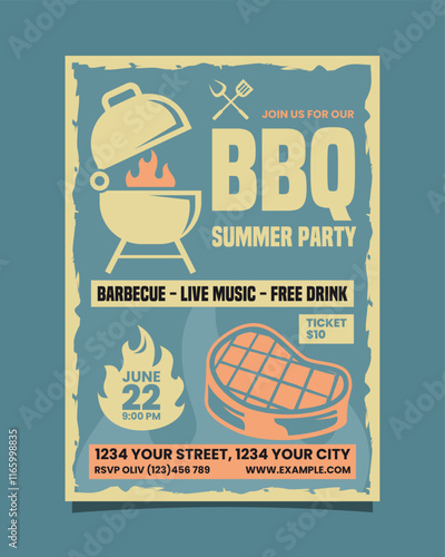 BBQ summer party vertical flyer poster template