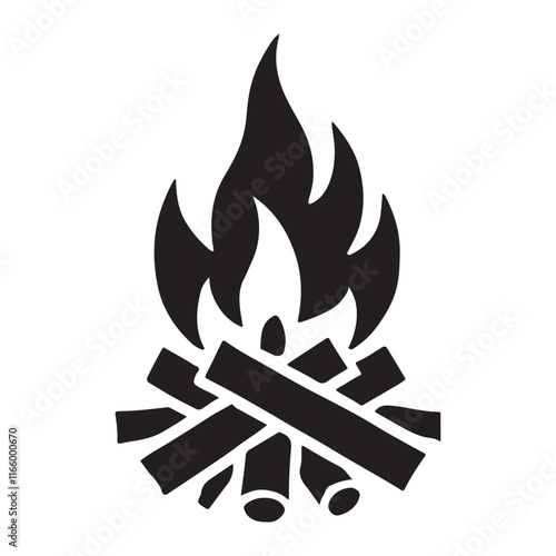 Campfire Silhouette Vector Illustration for Outdoor Designs