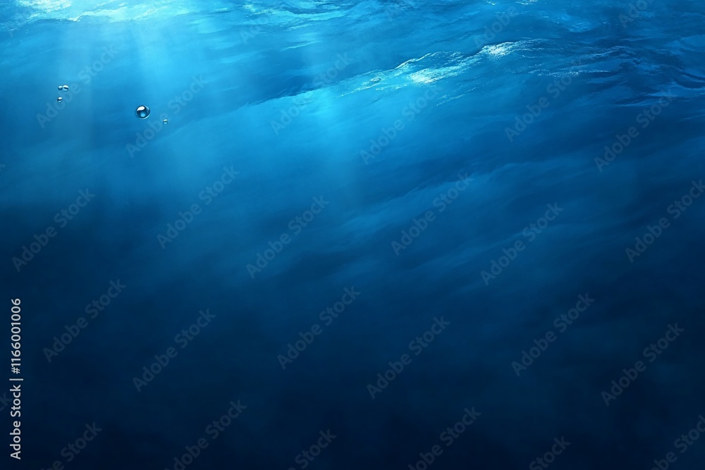 Obraz premium Underwater scene with sunbeams and bubbles.