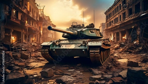Obraz na płótnie military battle tank in an urban setting w salonie
